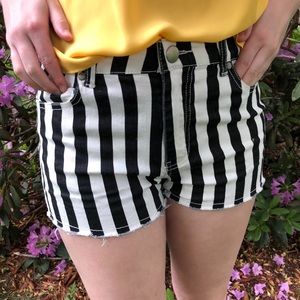 Black and white striped shorts